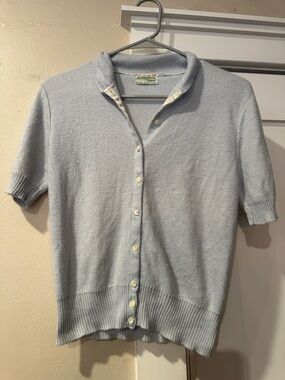Short-Sleeve Button Cardigan - Light Blue
